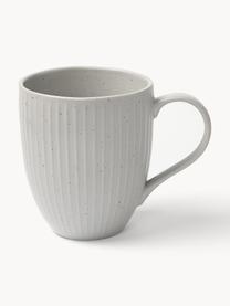 Grandes tasses à café motif chiné avec relief Rhea, 4 pièces, Grès cérame, Gris clair, Ø 9 x haut. 11 cm