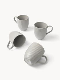 Grandes tasses à café motif chiné avec relief Rhea, 4 pièces, Grès cérame, Gris clair, Ø 9 x haut. 11 cm