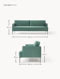 Samt-Schlafsofa Fluente (3-Sitzer), Bezug: Samt (Hochwertiger Polyes, Gestell: Massives Kiefernholz, Samt Petrol, B 220 x T 88 cm