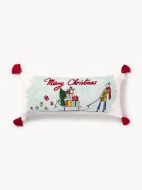 Housse de coussin en coton au design Sled de Kera Till, Blanc cassé, rouge, multicolore, larg. 30 x long. 70 cm