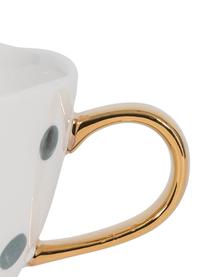 Gepunktete Tasse Good Morning mit goldenem Griff, Steingut, Weiß, Blau, Ø 11 x H 8 cm, 350 ml