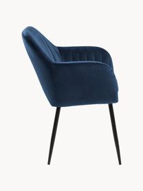 Chaise rembourrée en velours Emilia, Velours bleu foncé, pieds noirs, larg. 57 x prof. 59 cm