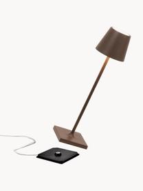 Lampada da tavolo portatile a LED con luce regolabile Poldina, Lampada: alluminio rivestito, Marrone scuro opaco, Ø 7 x Alt. 27 cm