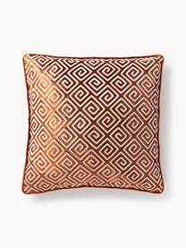 Housse de coussin 60x60 en velours avec broderie en chenille Stormi, Terracotta, beige clair, larg. 60 x long. 60 cm