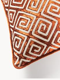 Housse de coussin 60x60 en velours avec broderie en chenille Stormi, Terracotta, beige clair, larg. 60 x long. 60 cm