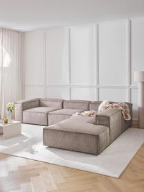 Modulares XL-Ecksofa Lennon aus Cord, Bezug: Cord (92 % Polyester, 8 %, Gestell: Massives Kiefernholz, Spe, Füße: Kunststoff Dieses Produkt, Cord Taupe, B 329 x T 269 cm, Eckteil links