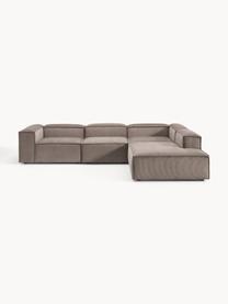 Modulares XL-Ecksofa Lennon aus Cord, Bezug: Cord (92 % Polyester, 8 %, Gestell: Massives Kiefernholz, Spe, Füße: Kunststoff Dieses Produkt, Cord Taupe, B 329 x T 269 cm, Eckteil links