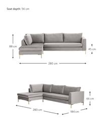Samt-Ecksofa Luna, Bezug: Samt (Polyester) Der hoch, Gestell: Massives Buchenholz, Samt Grau, B 280 x T 184 cm, Eckteil links