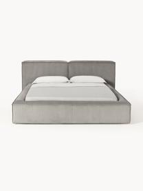 Letto imbottito in velluto a coste con contenitore Lennon, Rivestimento: velluto a coste (98% poli, Struttura: legno di pino massiccio, , Piedini: legno, plastica Questo pr, Velluto a coste grigio, Larg. 248 x Lung. 243 cm (superfice 180 x 200 cm)