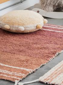 Ručně vyrobený dětský podlahový polštář Pompom, Okrová, tlumeně bílá, Ø 48 cm, V 10 cm