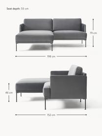 Kleines Samt-Ecksofa Fluente, Bezug: Samt (100 % Polyester) De, Gestell: Massives Kiefernholz, Bir, Samt Dunkelgrau, B 198 x T 152 cm, Eckteil rechts