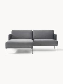 Kleines Samt-Ecksofa Fluente, Bezug: Samt (100 % Polyester) De, Gestell: Massives Kiefernholz, Bir, Samt Dunkelgrau, B 198 x T 152 cm, Eckteil rechts