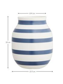 Handgefertigte Design-Vase Omaggio, medium, Keramik, Weiss, Stahlblau, Ø 17 x H 20 cm