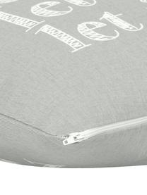 Kissenhülle Snow in Grau/Weiss mit Schriftzug, Baumwolle, Panamabindung, Grau,Ecru, 40 x 40 cm