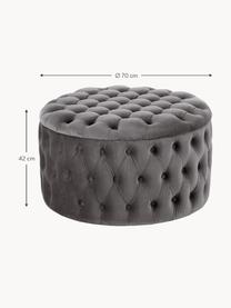 Grand pouf en velours avec rangement Chiara, Velours gris foncé, Ø 70 x haut. 42 cm