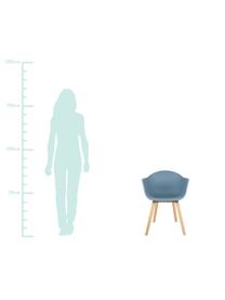 Krzesło z tworzywa sztucznego z podłokietnikami Claire, Nogi: drewno bukowe, Siedzisko: niebieski Nogi: drewno bukowe, S 54 x G 60 cm
