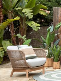 Fauteuil lounge de jardin en bois d'acacia Catalina, Velours côtelé beige clair, bois d'acacia, larg. 76 x prof. 80 cm