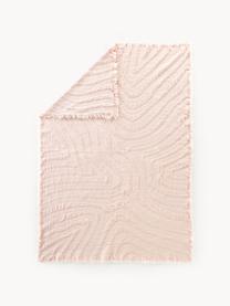 Manta de agodón texturizado con flecos Wavery, 100% algodón, Rosa pálido, An 130 x L 170 cm