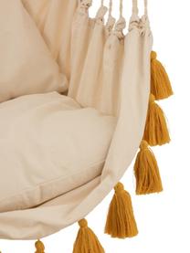 Silla colgante con borlas Quast, Barra: madera, Crema, ocre, An 128 x Al 160 cm