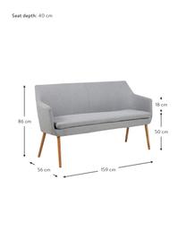 Panca con schienale in tessuto grigio Nora, Rivestimento: 100% poliestere, Struttura: legno di quercia, Rivestimento: grigio Struttura: legno di quercia, Larg. 159 x Alt. 86 cm