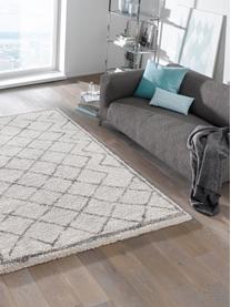 Hoogpolig vloerkleed Luna Diamond met ruitjesmotief, grijs/crèmekleur, Bovenzijde: 100% polypropyleen, Onderzijde: jute, Crèmekleurig, grijs, B 120 x L 170 cm (maat S)