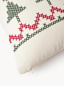 Bestickte Kissenhülle Rebeca mit weihnachtlichem Muster, 100 % Baumwolle, Off White, Rot, Grün, B 45 x L 45 cm