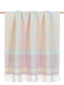 Geruite katoenen plaid Karen met franjes in pasteltinten, 100% katoen, Roze, amberkleurig, lichtblauw, B 130 x L 170 cm