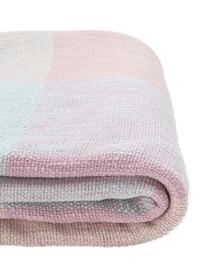 Koc z bawełny zakończony frędzlami Karen, 100% bawełna, Blady różowy, odcienie bursztynowego, jasny niebieski, S 130 x D 170 cm