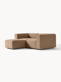 Sofá modular bouclé Lena (3 plazas), con reposapiés, Tapizado: Bouclé (93% poliéster, 6%, Estructura: madera de pino, contracha, Patas: plástico, Bouclé marrón claro, An 209 x F 181 cm