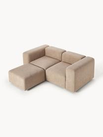 Sofá modular bouclé Lena (3 plazas), con reposapiés, Tapizado: Bouclé (93% poliéster, 6%, Estructura: madera de pino, contracha, Patas: plástico, Bouclé marrón claro, An 209 x F 181 cm