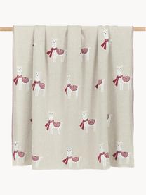 Gebreide plaid Alpaka van katoen, 100% katoen, Beige, rood, wit, B 130 x L 170 cm