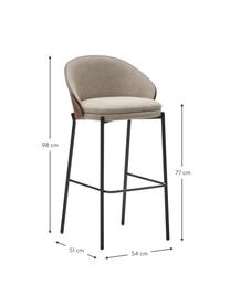 Tabouret de bar en velours Eamy, Chenille beige, noir, larg. 54 x prof. 51 cm