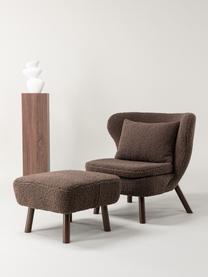 Fauteuil avec tabouret assorti Ryxö, 2 élém., Tissu peluche brun, Lot de différentes tailles