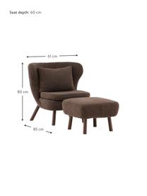 Fauteuil avec tabouret assorti Ryxö, 2 élém., Tissu peluche brun, Lot de différentes tailles