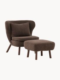 Fauteuil avec tabouret assorti Ryxö, 2 élém., Tissu peluche brun, Lot de différentes tailles