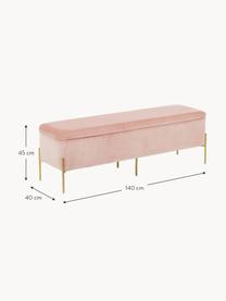 Banc coffre en velours Harper, Velours rose, couleur dorée, larg. 140 x haut. 45 cm