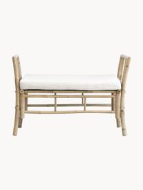 Banco de bambú para exterior con cojín de asiento Mandisa, Estructura: madera de bambú, Funda: lona, Blanco crema, marrón claro, An 99 x Al 65 cm