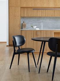 Leder-Stuhl Rock mit Holzbeinen, handgefertigt, Gestell: Buchenholz Dieses Produkt, Schwarz, B 52 x T 44 cm