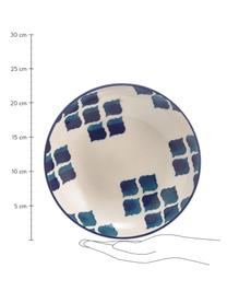 Platos hondos artesanales Ikat, 6 uds., Cerámica, Blanco, azul, Ø 23 cm