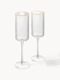 Fúkané poháre na šampanské Aleo, 4 ks, Sodno-vápenaté sklo, Priehľadná s pozláteným okrajom, Ø 7 x V 23 cm, 240 ml