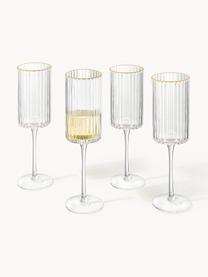 Mondgeblazen champagneglazen Aleo met goudkleurige rand, 4 stuks, Glas, Transparant met goudkleurige rand, Ø 7 x H 23 cm, 240 ml