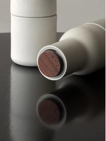 Designer zout- en pepermolen van keramiek Bottle Grinder met walnootdeksel, set van 2, Frame: keramiek, Deksel: walnootkleurig, Lichtbeige, wit, donker hout, Ø 8 x H 21 cm