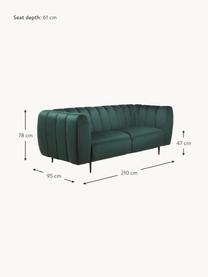 Sofá de terciopelo Shel (3 plazas), Tapizado: 100% terciopelo de poliés, Estructura: madera dura, madera bland, Patas: metal recubierto, Terciopelo verde oscuro, patas negro, An 210 x F 95 cm