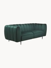 Sofá de terciopelo Shel (3 plazas), Tapizado: 100% terciopelo de poliés, Estructura: madera dura, madera bland, Patas: metal recubierto, Terciopelo verde oscuro, patas negro, An 210 x F 95 cm