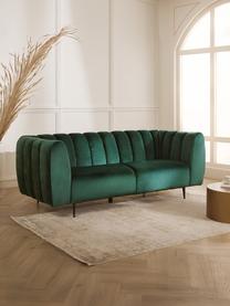 Divano 3 posti in tessuto verde scuro Shel, Rivestimento: velluto 100% poliestere C, Struttura: legno duro, legno tenero,, Velluto verde scuro, nero, Larg. 210 x Prof. 95 cm