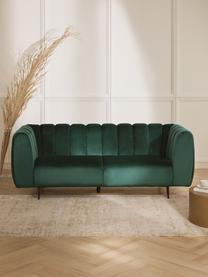 Divano 3 posti in tessuto verde scuro Shel, Rivestimento: velluto 100% poliestere C, Struttura: legno duro, legno tenero,, Velluto verde scuro, nero, Larg. 210 x Prof. 95 cm