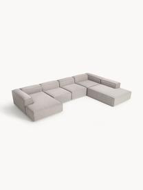 Sofá rinconera longue modular en tejido bouclé Lennon, Tapizado: tejido bouclé (100% polié, Estructura: madera contrachapada de p, Patas: plástico Este producto es, Bouclé gris pardo, An 418 x F 269 cm, chaise longue derecha