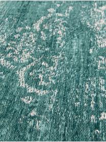 Vintage chenille vloerkleed Medaillon, Bovenzijde: 100% chenille (katoen), Weeftechniek: jacquard, Onderzijde: chenille, gecoat met late, Groen, grijs, B 140 x L 200 cm (maat S)