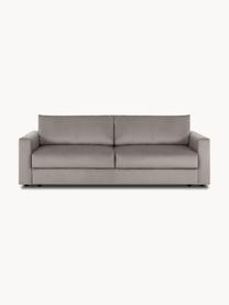 Divano letto 3 posti in velluto  con contenitore Tasha, Rivestimento: velluto (100% poliestere), Struttura: legno di pino massiccio, , Piedini: plastica, Velluto taupe, Larg. 235 x Prof. 100 cm