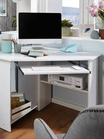 Bureau d'angle blanc avec tablette pour clavier Roman, Plateau en fibres de bois à densité moyenne, laqué, avec rails en métal, Blanc, mat, larg. 127 x prof. 89 cm